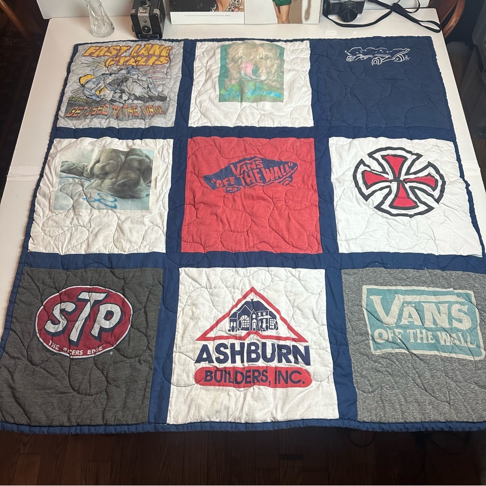 Skateboard Logo T-Shirt Quilt Throw| Vans · STP · Indie | 44x44 Boy Room Blanket